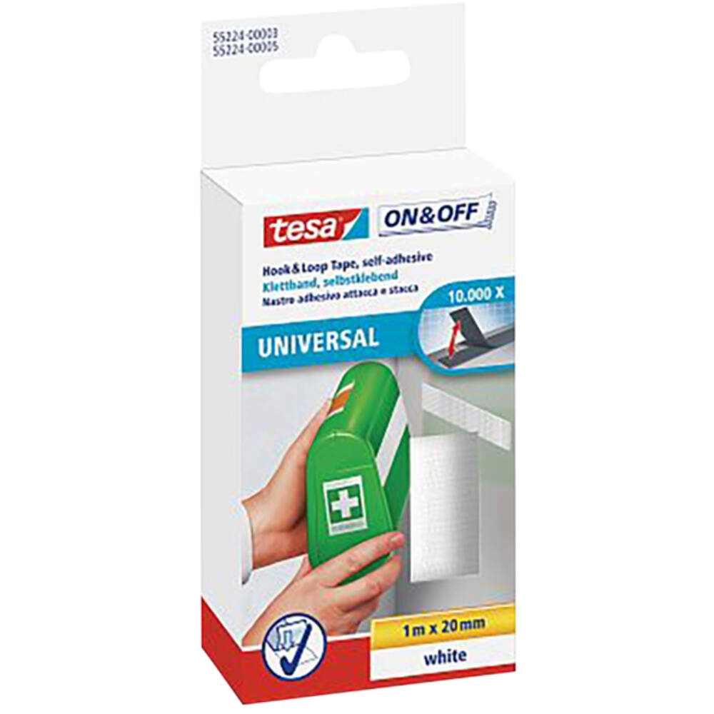 Tesa On&Off Klittenband 1M x 20 mm (Kleven) Wit