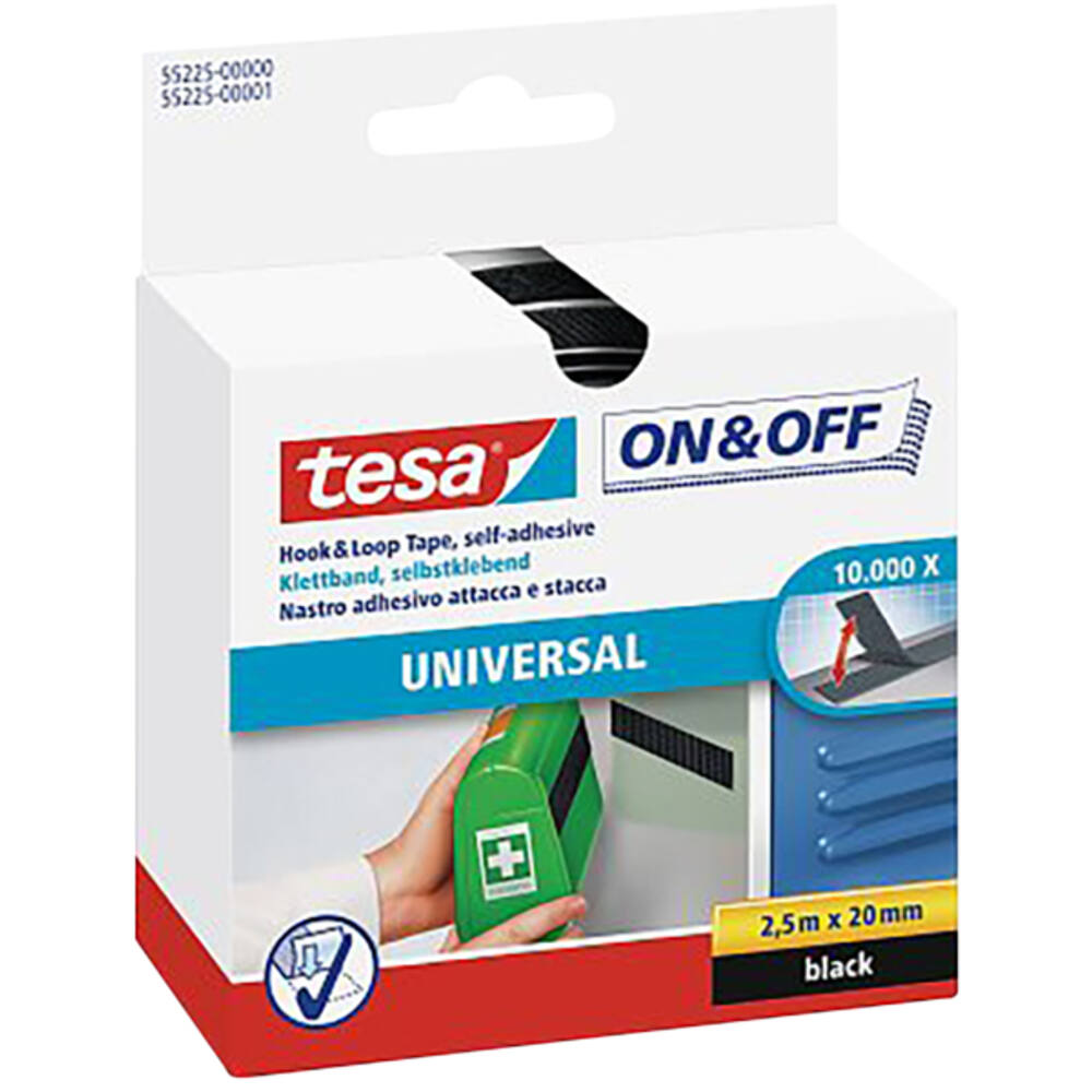 Tesa On&Off Klittenband 2,5M x 20 mm (Kleven) Zwart