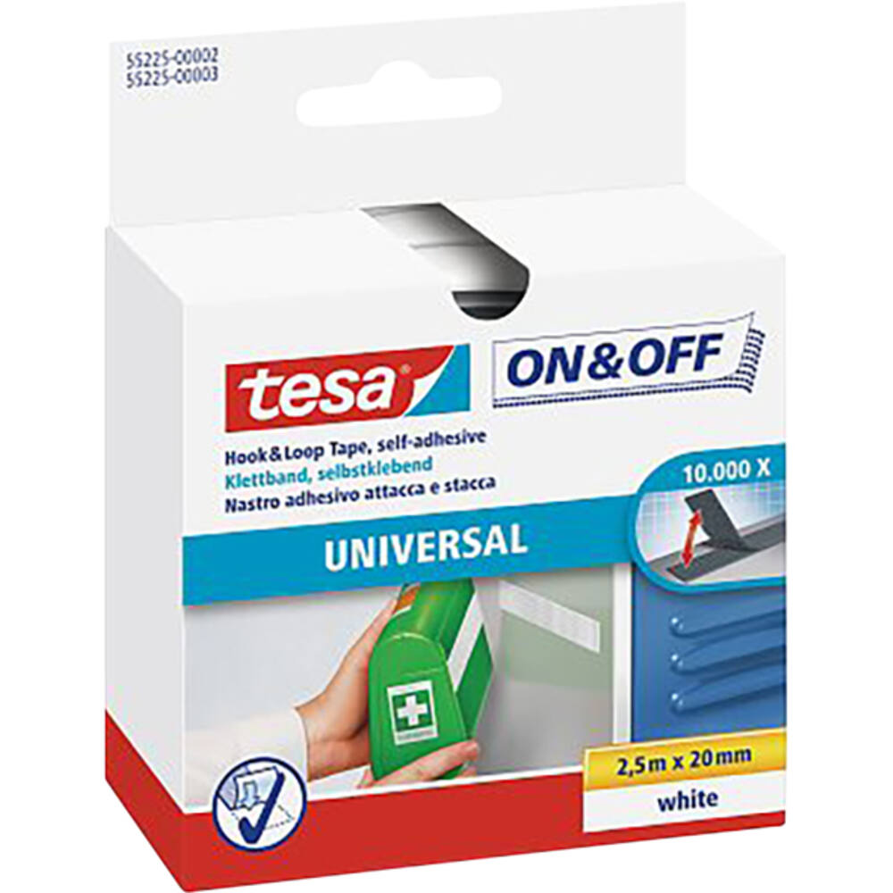 Tesa On&Off Klittenband 2,5M x 20 mm (Kleven) Wit