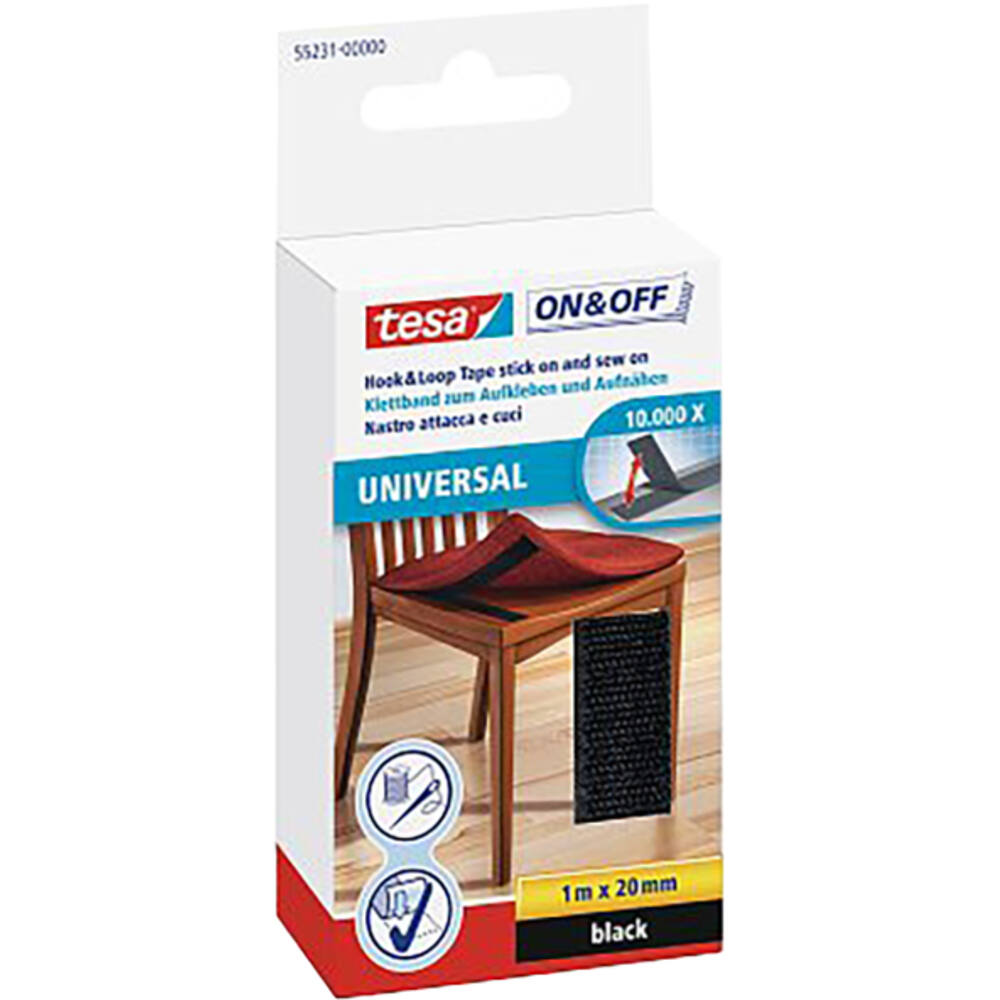 Tesa On&Off Klittenband 1M x 20 mm (Naaien & Kleven) Zwart