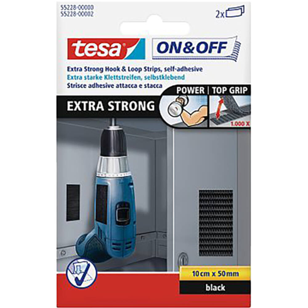 Tesa On&Off Extra Sterk Strips 100 mm x 50 mm Zwart