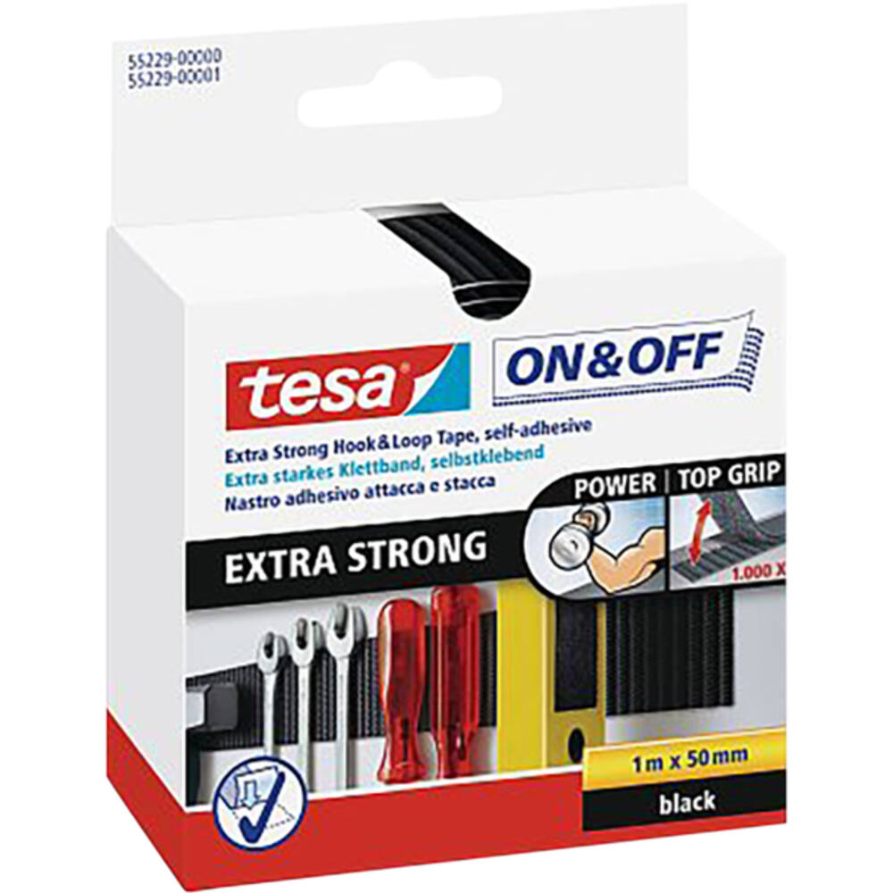 Tesa On&Off Extra Sterk Klittenband 1M x 50 mm Zwart