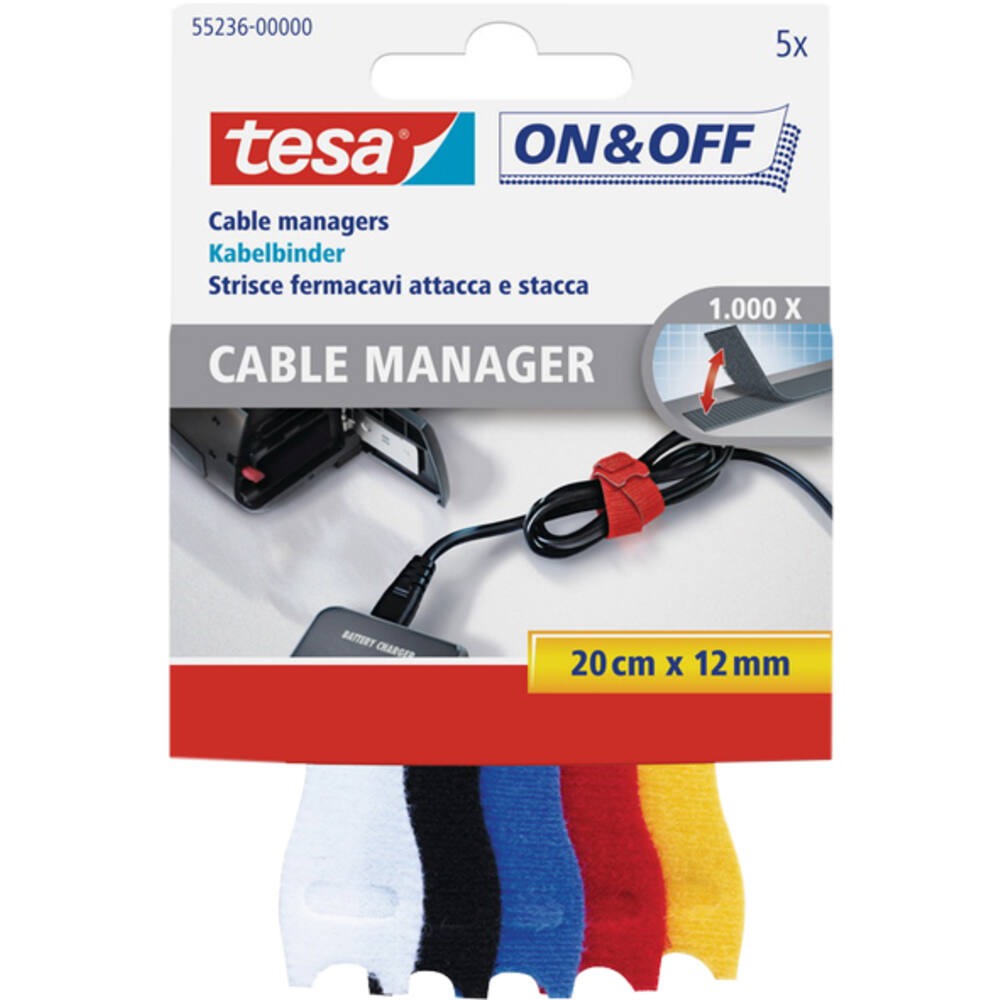 Tesa On&Off Cable Manager Small 200 mm x 12 mm 5 st