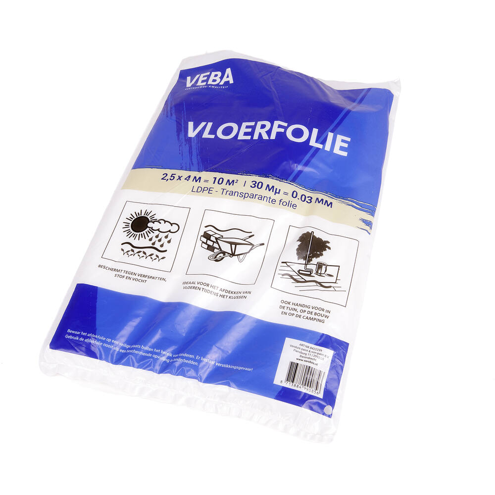 VEBA Vloerfolie 2,5x4 m 1-Pack 30Mu p/pc LDPE
