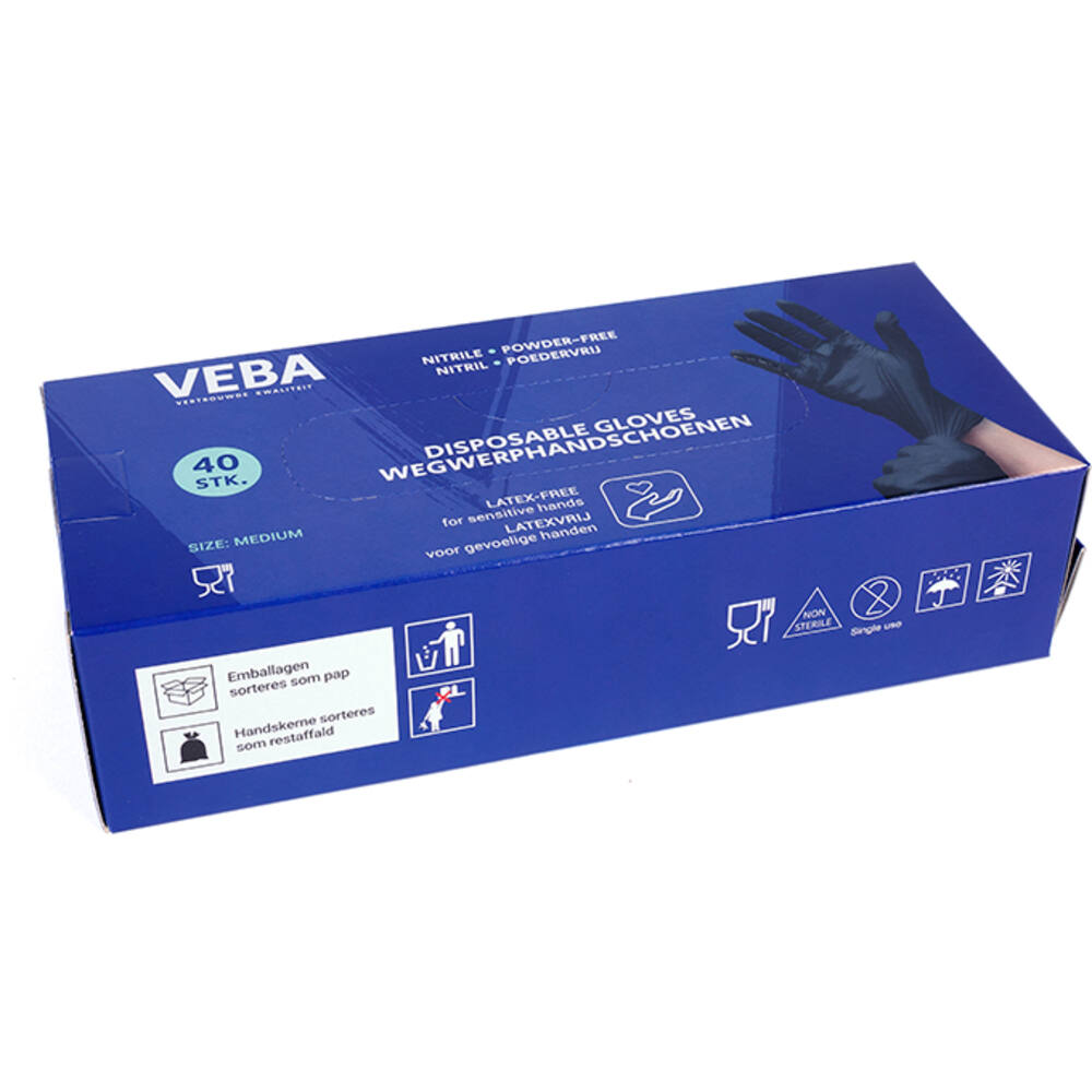 VEBA Handschoen Nitril Poeder& Latexvrij Zwart 40 st M