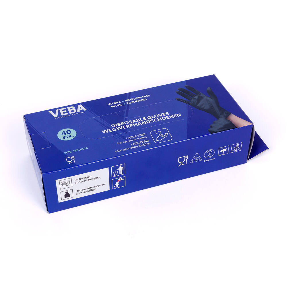 VEBA Handschoen Nitril Poeder& Latexvrij Zwart 40 st M