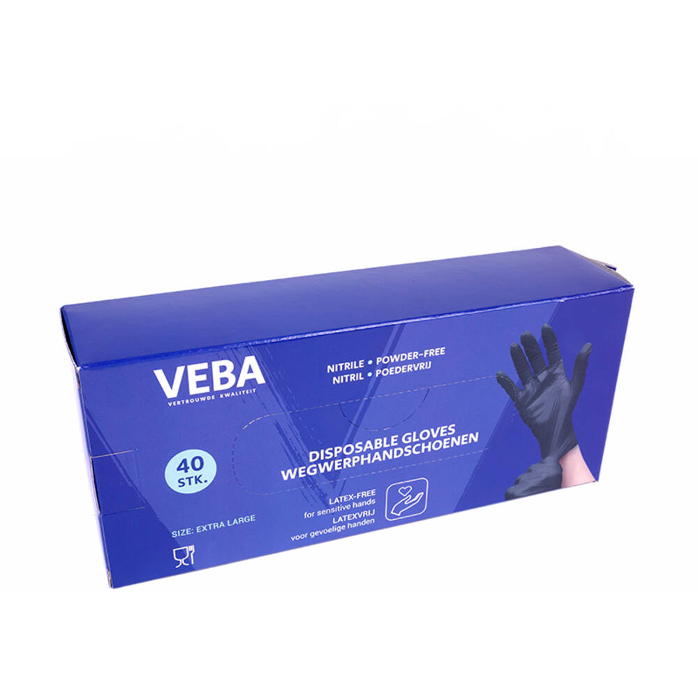 VEBA Handschoen Nitril Poeder& Latexvrij Zwart 40 st XL
