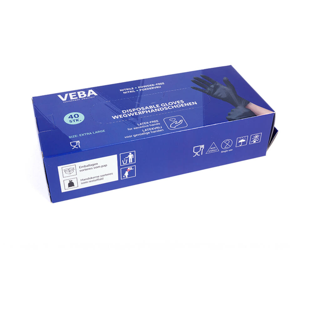 VEBA Handschoen Nitril Poeder& Latexvrij Zwart 40 st XL