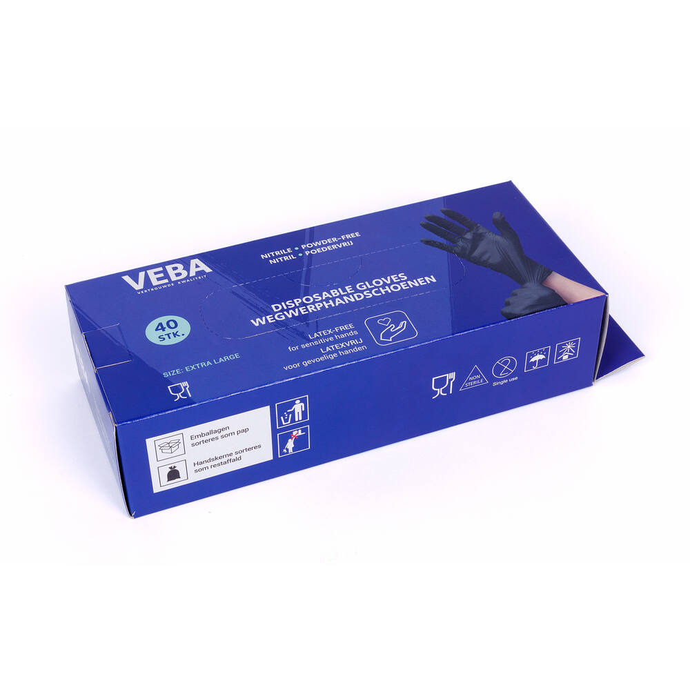 VEBA Handschoen Nitril Poeder& Latexvrij Zwart 40 st XL