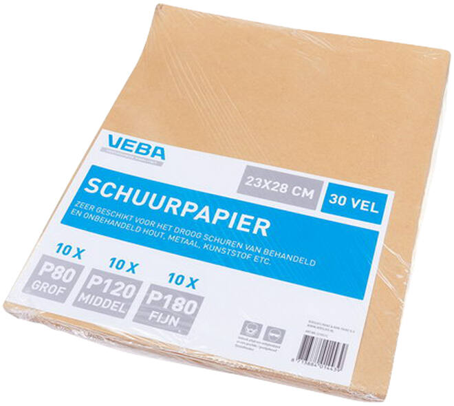VEBA Schuurpapier Vellen 23 x 28cm Assortiment Flint (10x Fijn, 10x Middel, 10x grof)