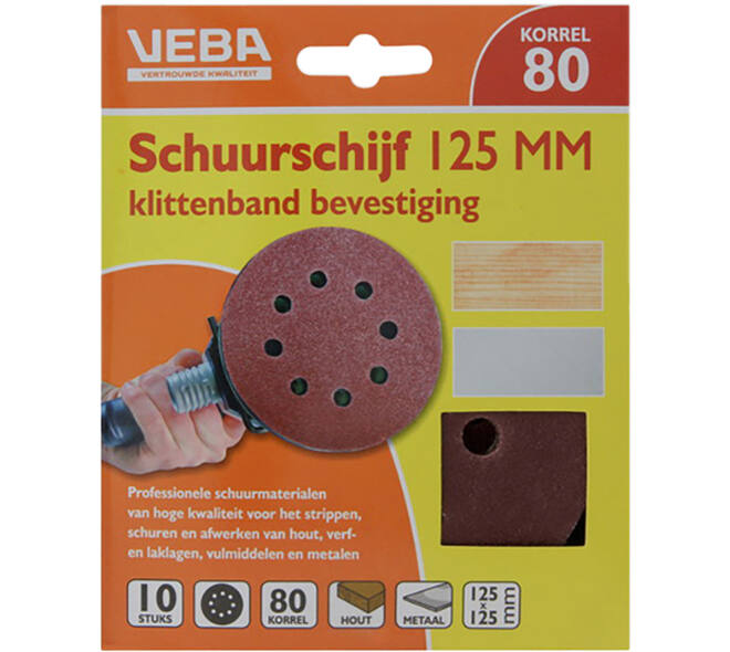 VEBA Schuurschijf Klittenband 125 mm 10 st P80