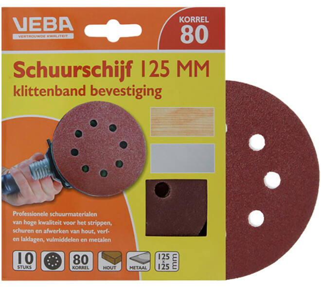 VEBA Schuurschijf Klittenband 125 mm 10 st P80