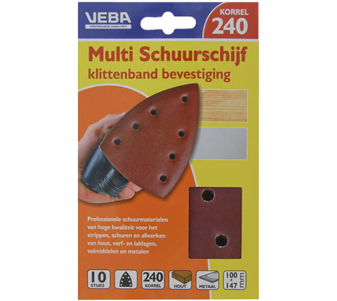 VEBA Multi Schuurschijf Met Klittenband 110x147 mm 7 Gaten 10 st P240