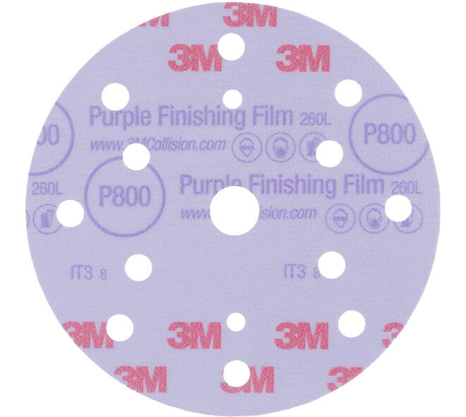 3M Hookit Purple Finishing Film Schuurschijf 260L, 150 mm, 15 Gaten, P800, 50 st, 51155