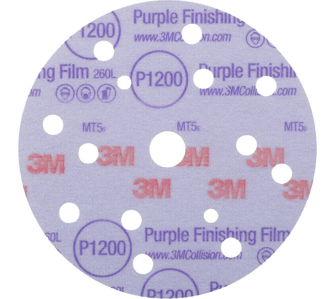 3M Hookit Purple Finishing Film Schuurschijf 260L, 150 mm, 15 Gaten, P1200, 50 st, 51158