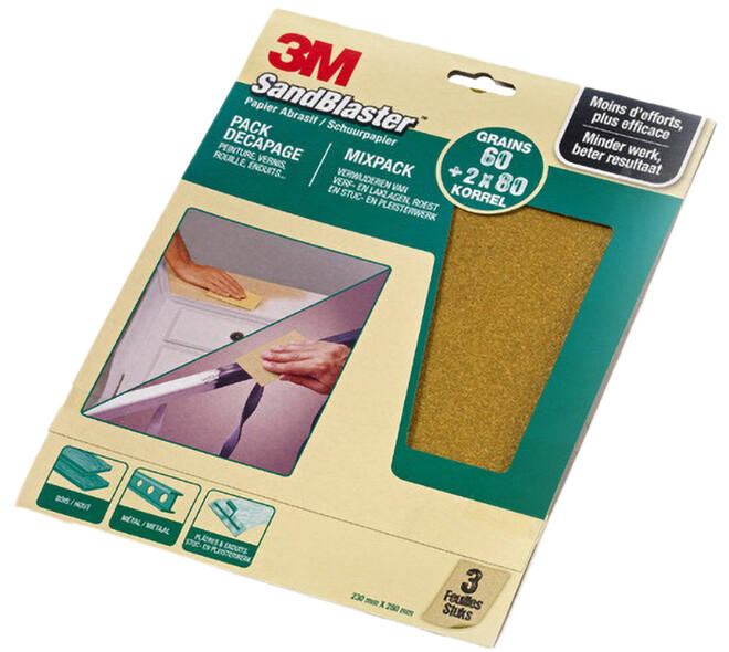 3M Sandblaster Schuurvellen groen (Gelakte Ondergonden) 23x28cm 3 Vellen P60/P80 (60376)