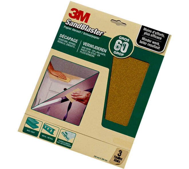 3M Sandblaster Schuurvellen groen (Gelakte Ondergonden) 23x28cm 3 Vellen P60 (60373)