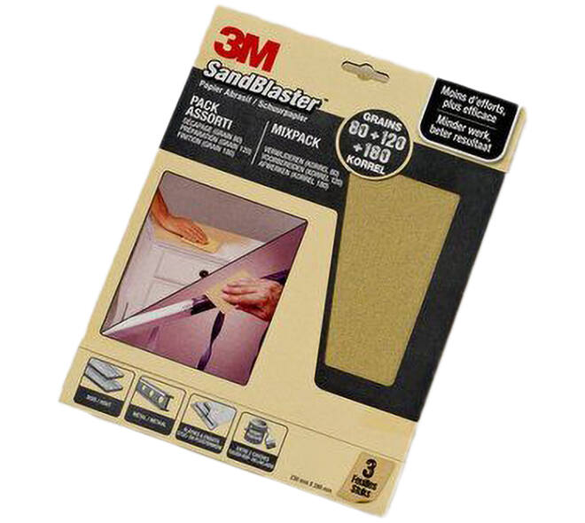 3M Sandblaster Schuurvellen grijs 3 Vellen Assorti: P80-120-180 (69026)