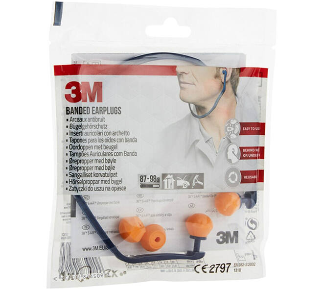 3M Oordoppen met beugel 1310 + 2 paar vervangende dopjes, SNR-waarde 24 - 25 dB, Oranje, 1OB+2Paar