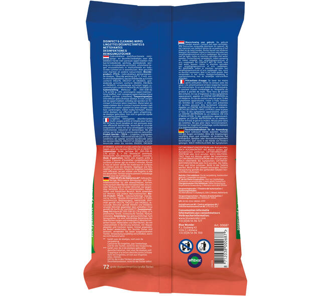 Blue Wonder Desinfectie & Cleaning Wipes 72x1 st
