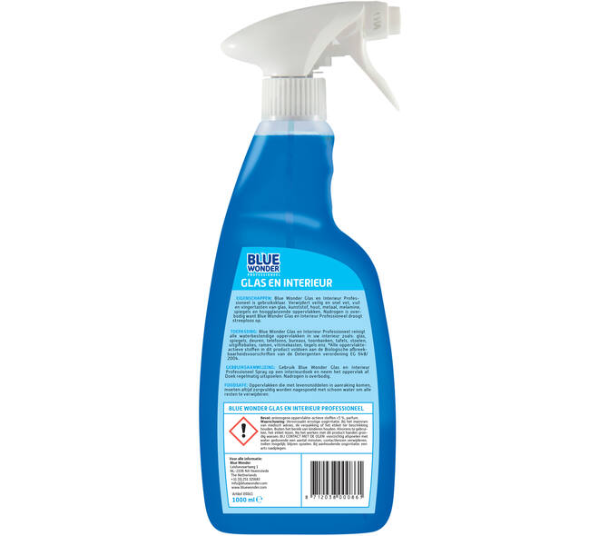Blue Wonder Professioneel Glas En Interieur-Reiniger Spray 1 L