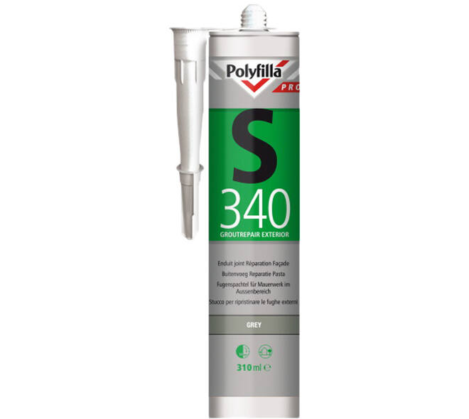 Polyfilla Pro S340 Buitenvoeg Reparatiepasta Donker Grijs 310 ml