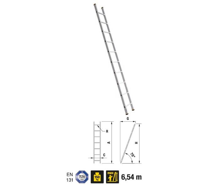 VEBA Aluminium Enkele Rechte Ladder/Ruimladder 1x8 (2,28M)