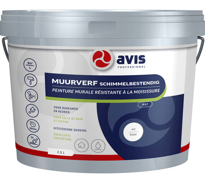Avis Muurverf Schimmelbestendig Wit Mat 2,5 L
