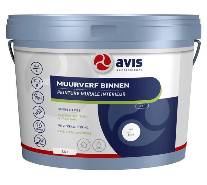Avis Muurverf Binnen Wit Mat 2,5 Ltr