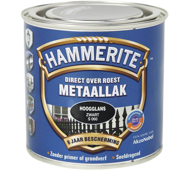 Hammerite Hoogglans Zwart S060 250 ml