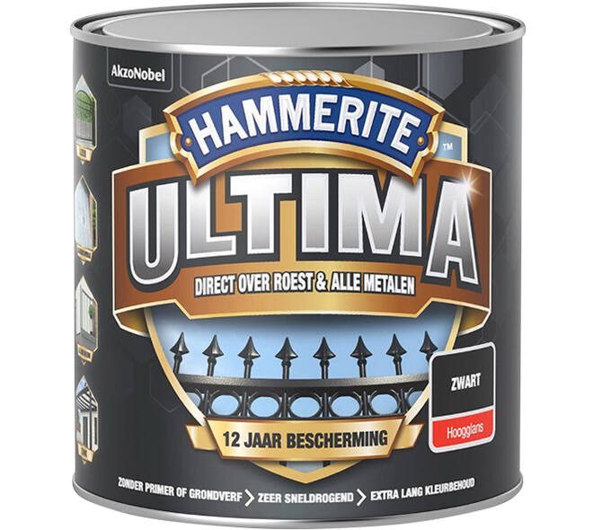 Hammerite Ultima Hoogglans Zwart 250 ml