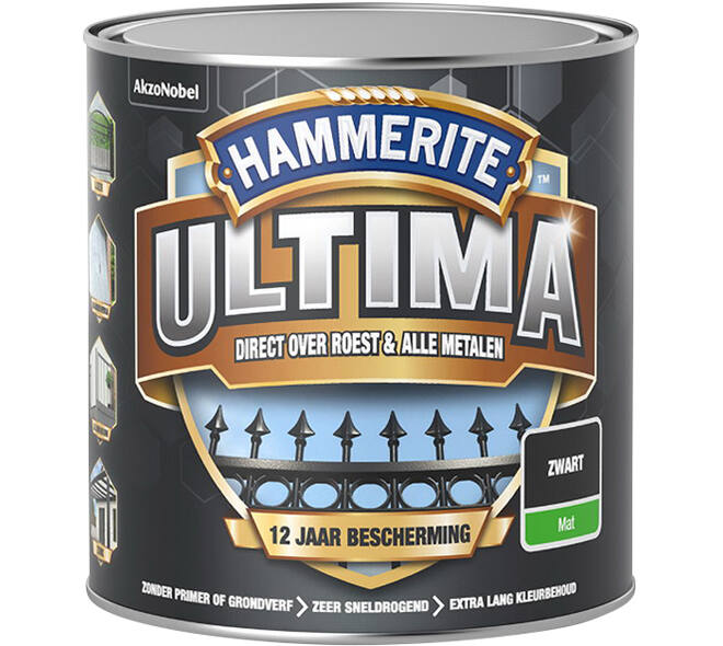 Hammerite Ultima Mat Zwart 250 ml