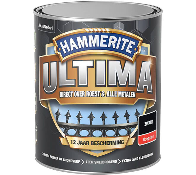 Hammerite Ultima Hoogglans Zwart 750 ml