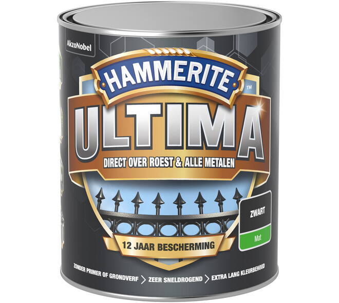Hammerite Ultima Mat Zwart 750 ml