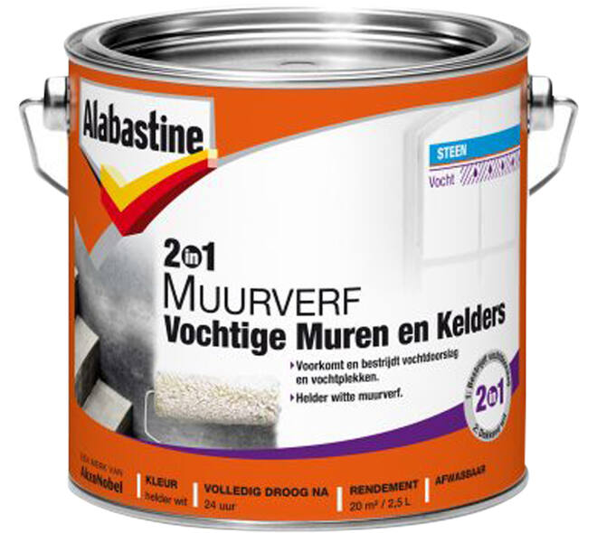 Alabastine 2In1 Muurverf Vochtige Muren & Kelders 2,5 L