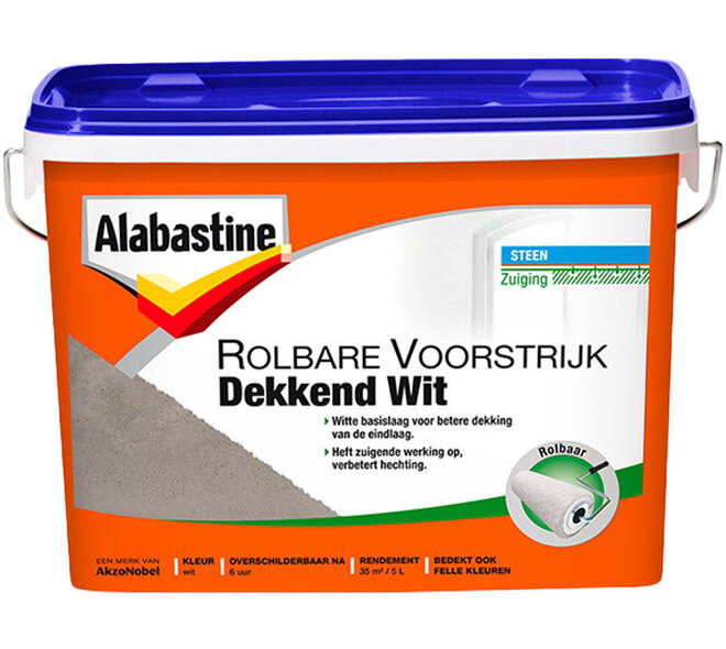 Alabastine Rolbare Voorstrijk Dekkend Wit Sneldrogend 5 L