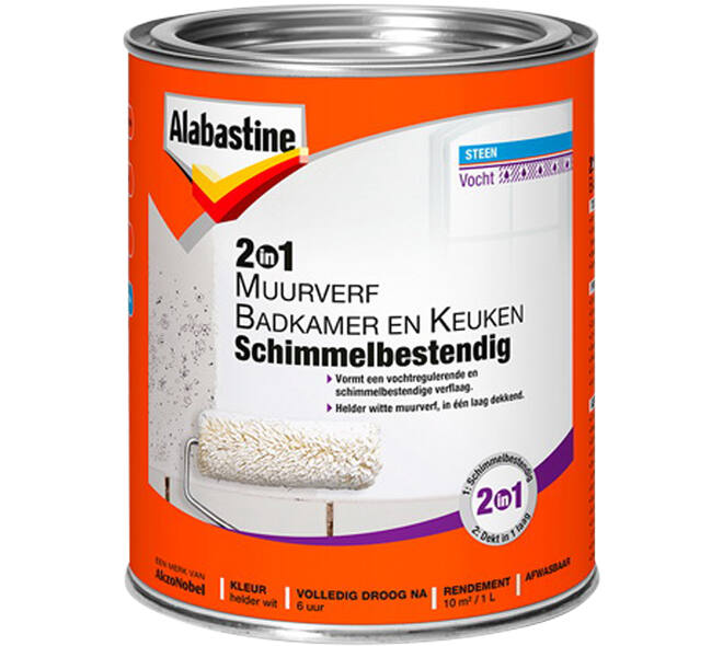 Alabastine 2In1 Muurverf Badkamer & Keuken Schimmelbestendig 1 L