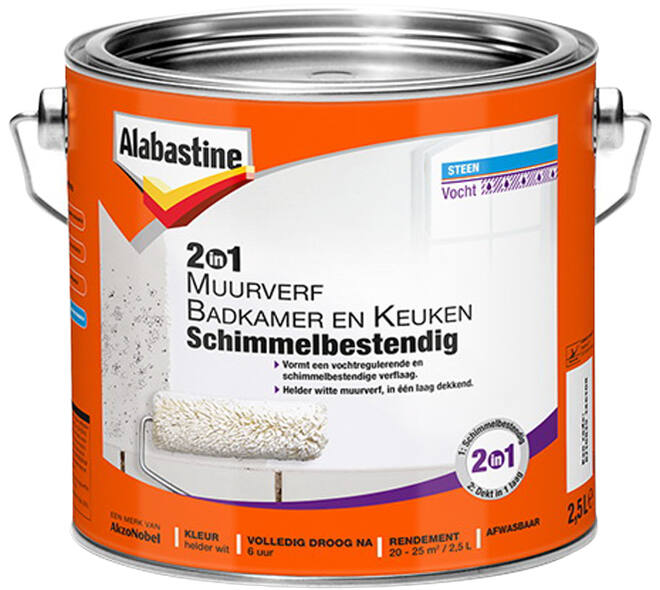 Alabastine 2In1 Muurverf Badkamer & Keuken Schimmelbestendig 2,5 L