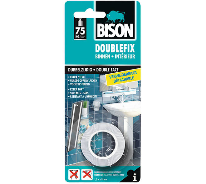 Bison Dubbel Fix Verwijderbare Schuimtape Wit 19 mm x 1,5 m