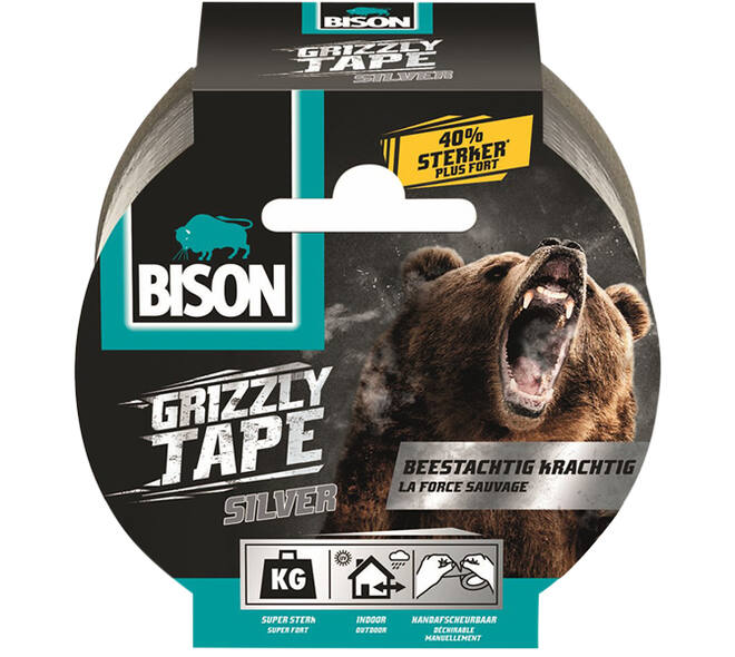 Bison Grizzly Tape Zilver 25 m