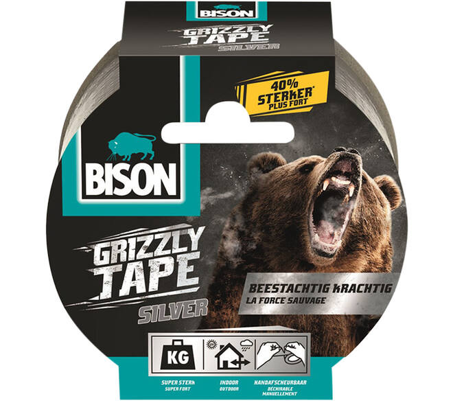 Bison Grizzly Tape Zilver 10 m