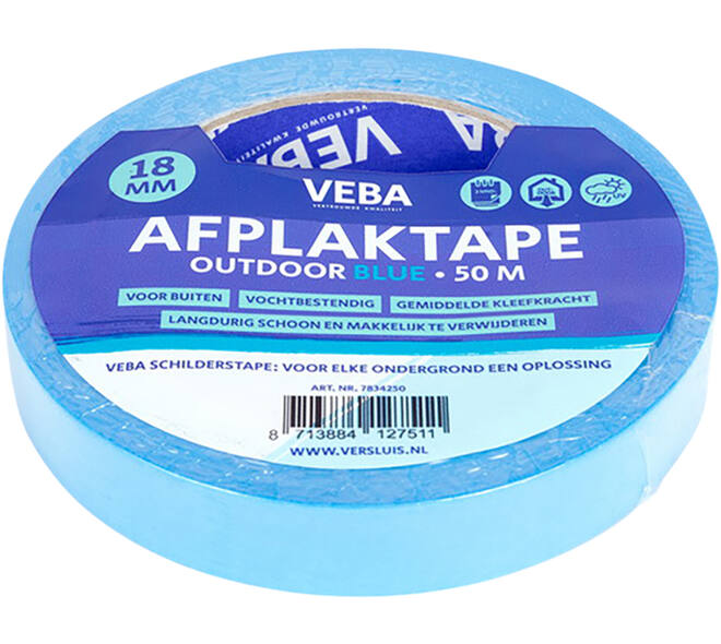 VEBA Afplaktape Outdoor Blue 18 mm