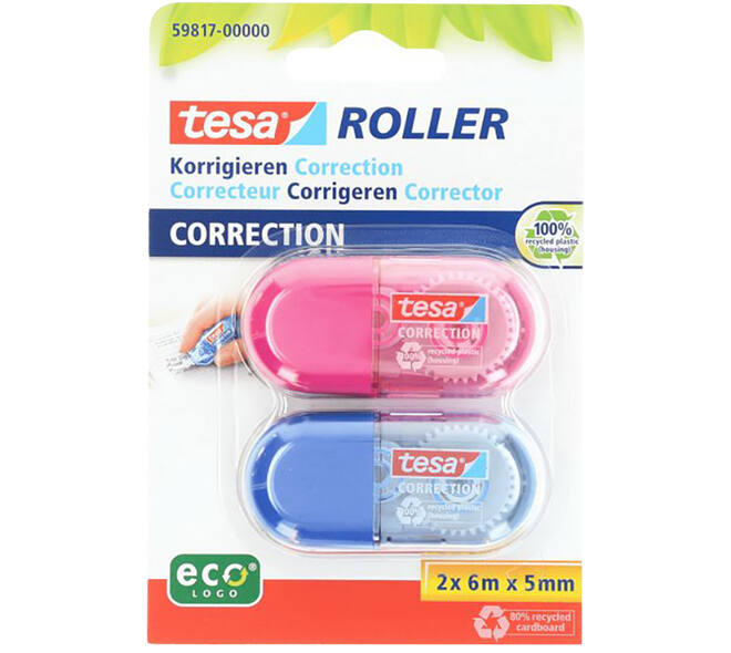 Tesa Mini Correction Roller 2 x Roze + Blauw