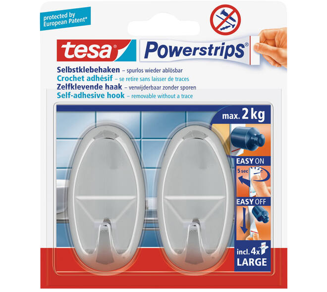 Tesa Powerstrips Large Ovaal Chroom