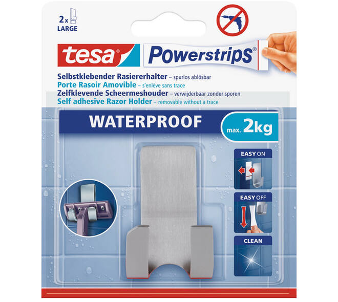 Tesa Powerstrips Waterproof Scheermeshouder RVS
