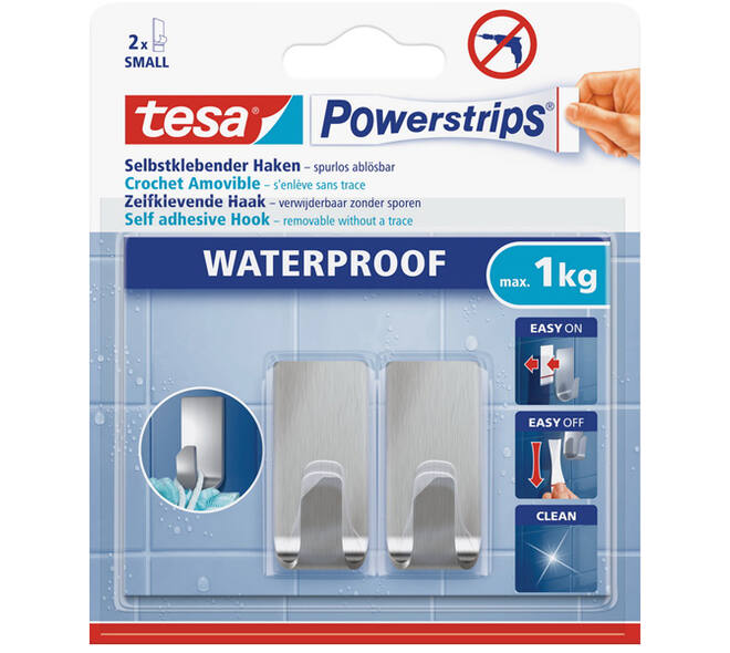 Tesa Powerstrips Waterproof Haken RVS Rechthoekig Small