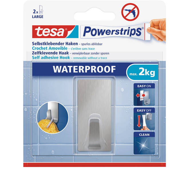 Tesa Powerstrips® Waterproof Haken RVS Rechthoekig Large
