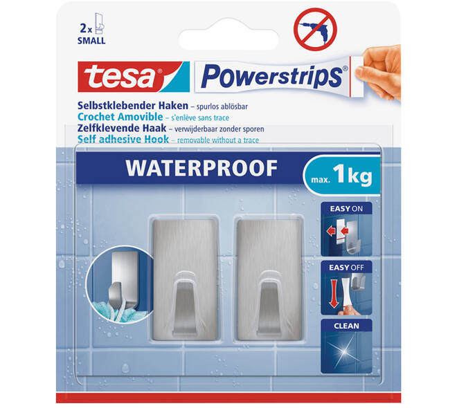 Tesa Powerstrips® Waterproof Haken RVS Rechthoekig Small