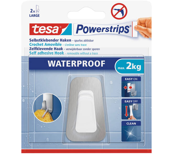 Tesa Powerstrips® Waterproof Haken L Metaal-Kunststof