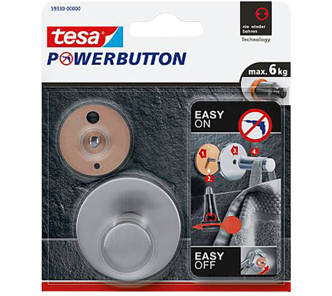 Tesa Powerbutton Classic Haak RVS Rond